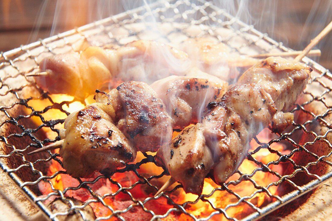 Yakitori skewers on a barbecue (Japan)