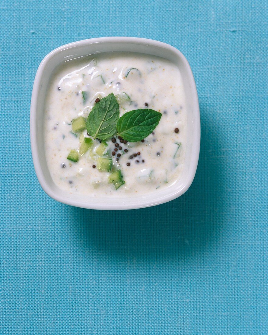 A yoghurt dip with mint and cumin