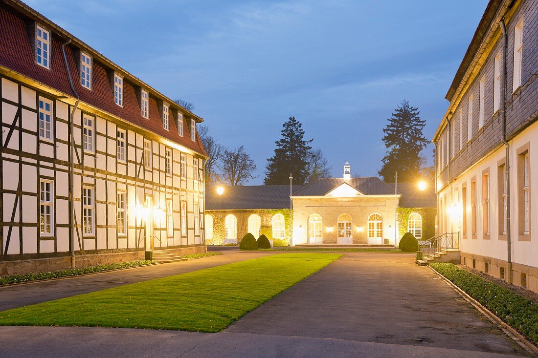 The elegant inner courtyard of the Gräflicher Park Hotel und Spa in Bad Driburg