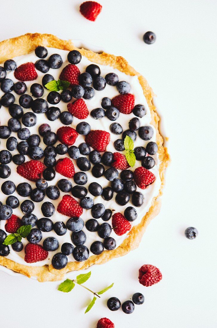 A shortcrust tart with blueberries and raspberries (seen above)