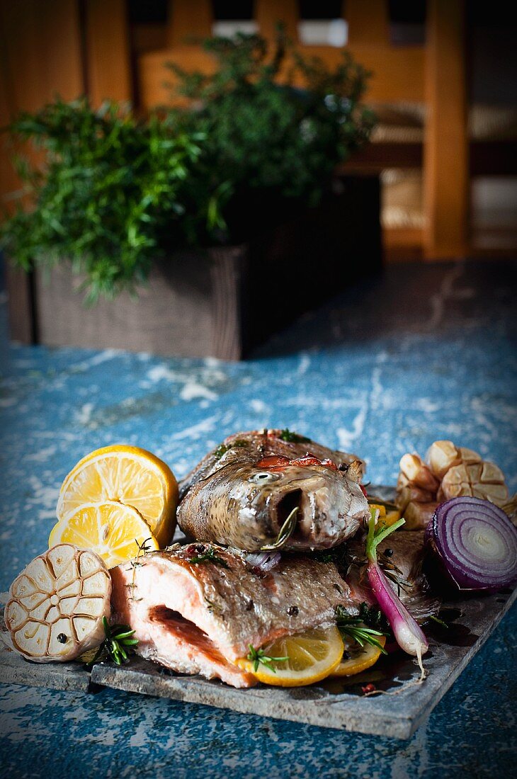 Cod with lemon, rosemary and garlic