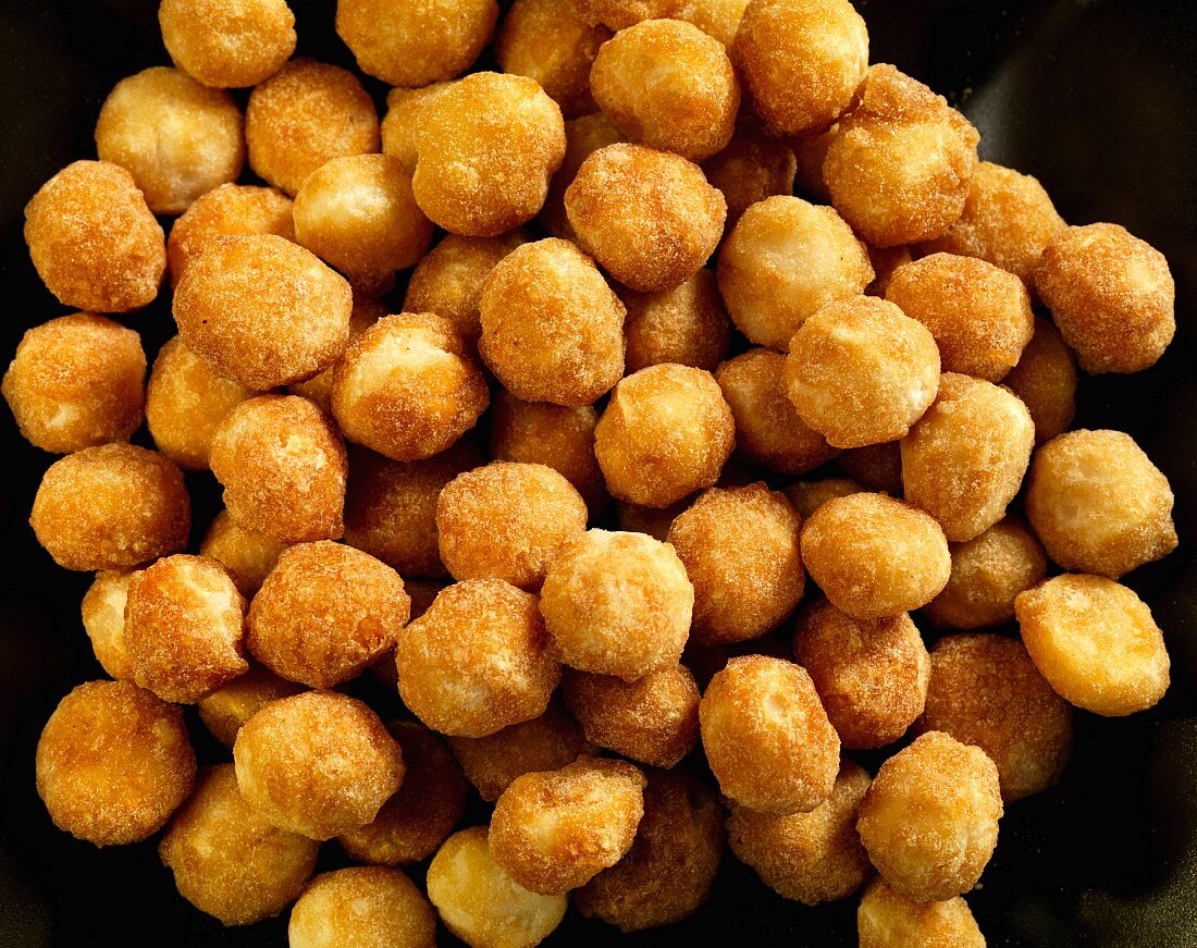 Honey roasted macadamia nuts (seen from above)