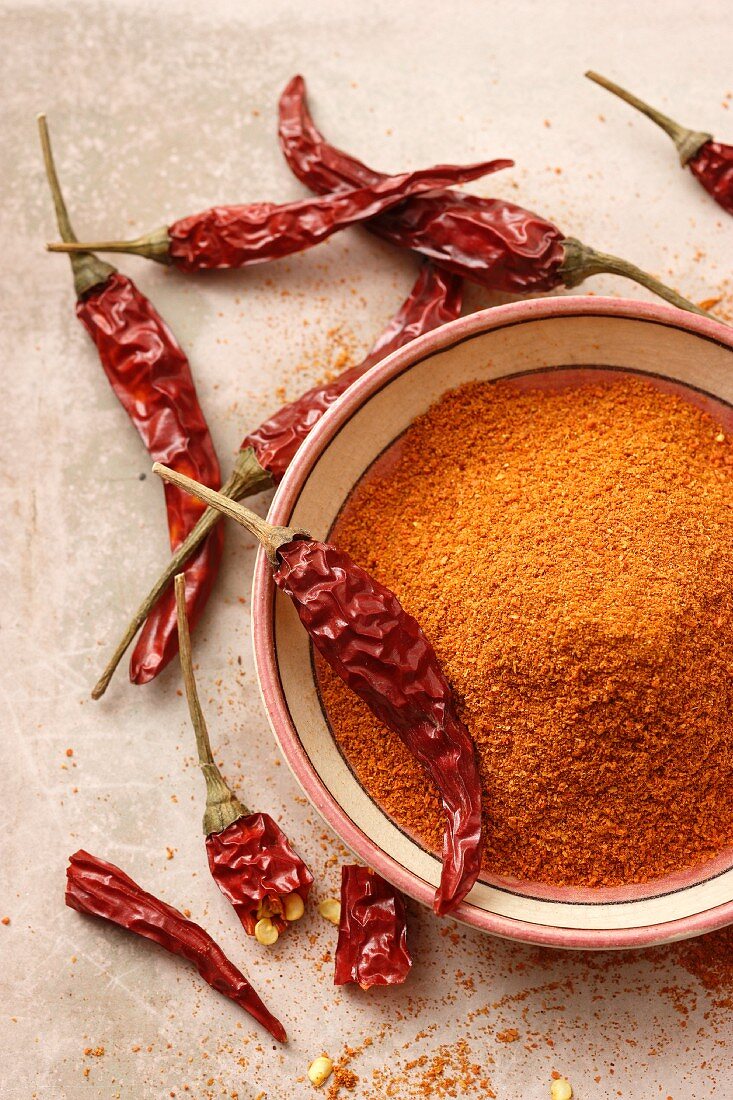 Cayenne pepper and dried chilli peppers