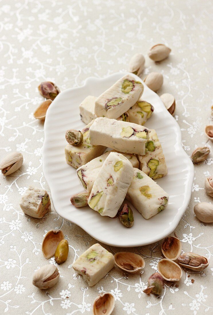 Torroncini nougat with pistachio nuts