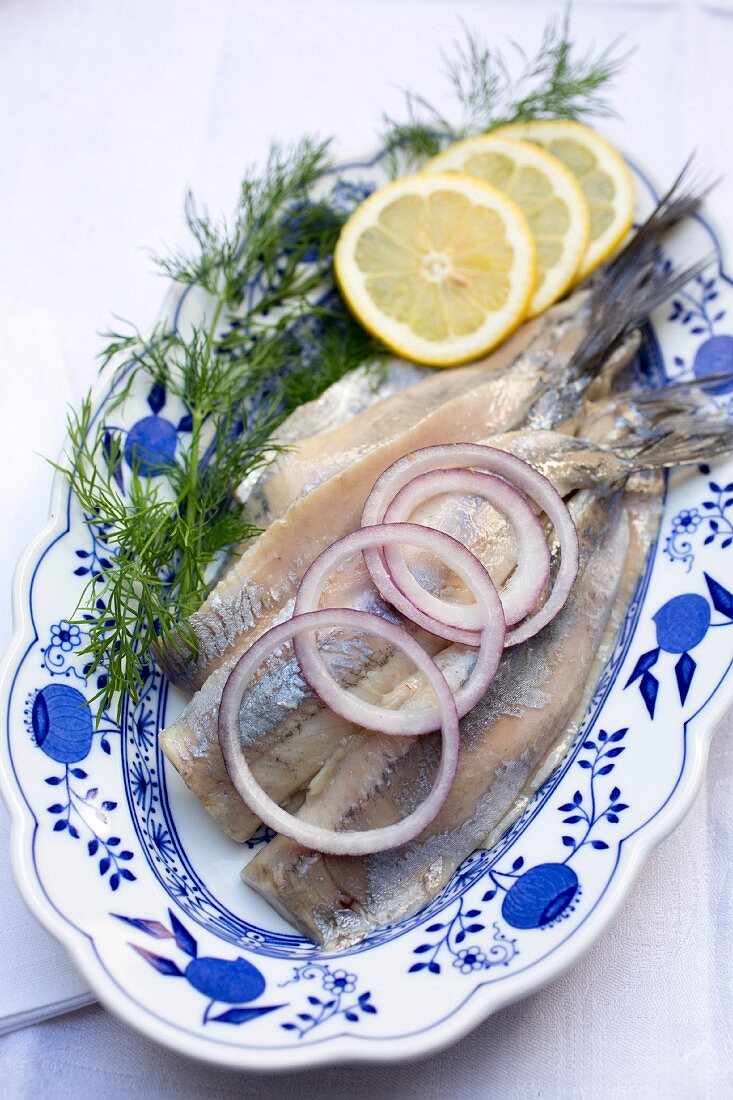 Soused herring fillets with onions