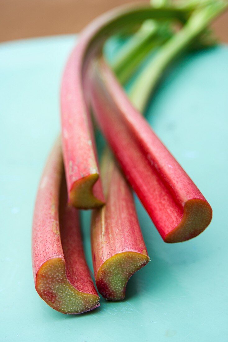 Four rhubarb stalks (close-up)