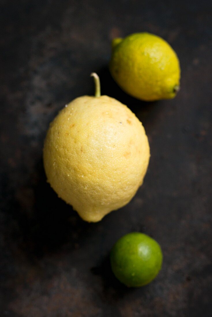 A citron, a lemon and a lime (seen from above)