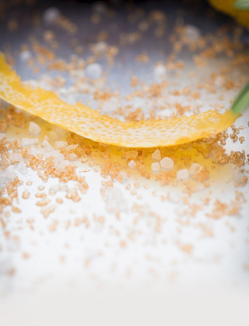 Lemon zest and brown sugar (close-up)