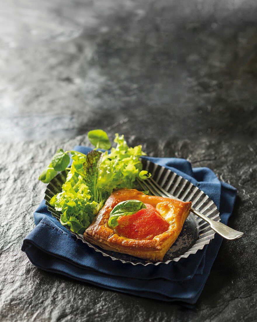 Tomato, basil and Gruyere cheese tartlet