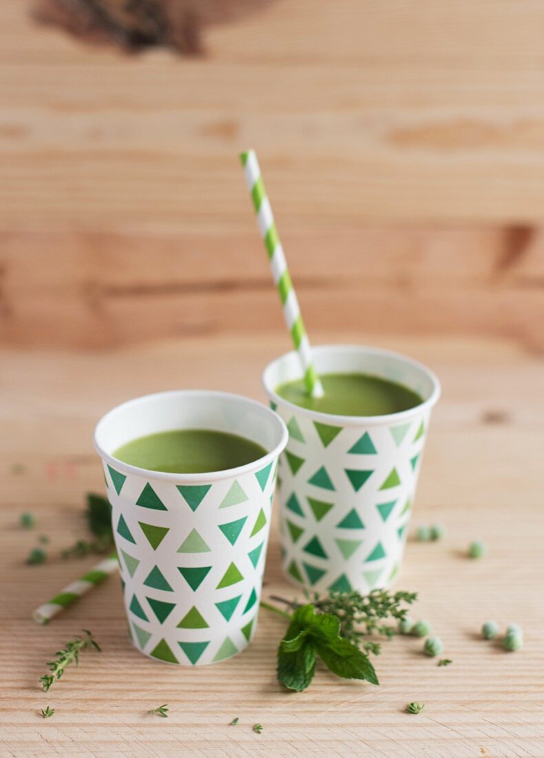 Cups of cold pea soup