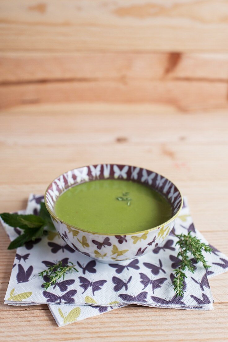 A bowl of cold pea soup