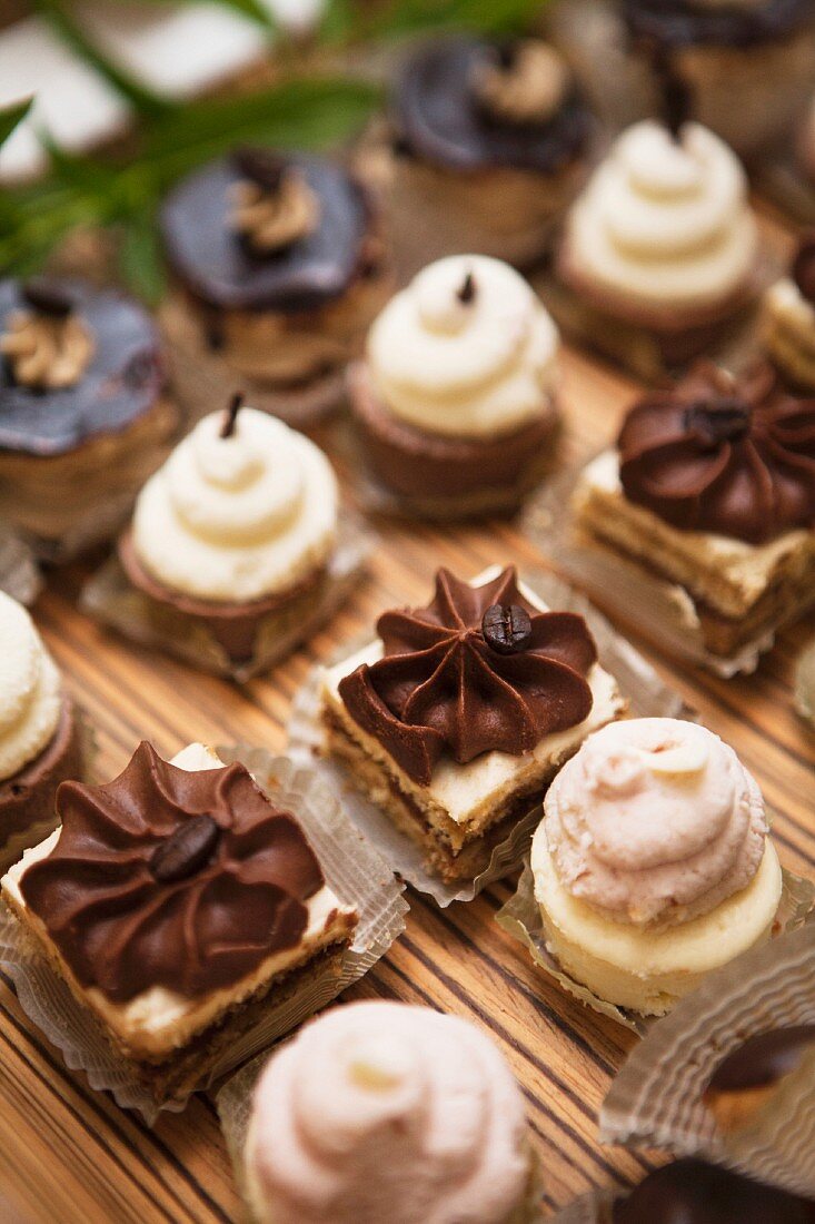 A selection of cakes for a dessert buffet
