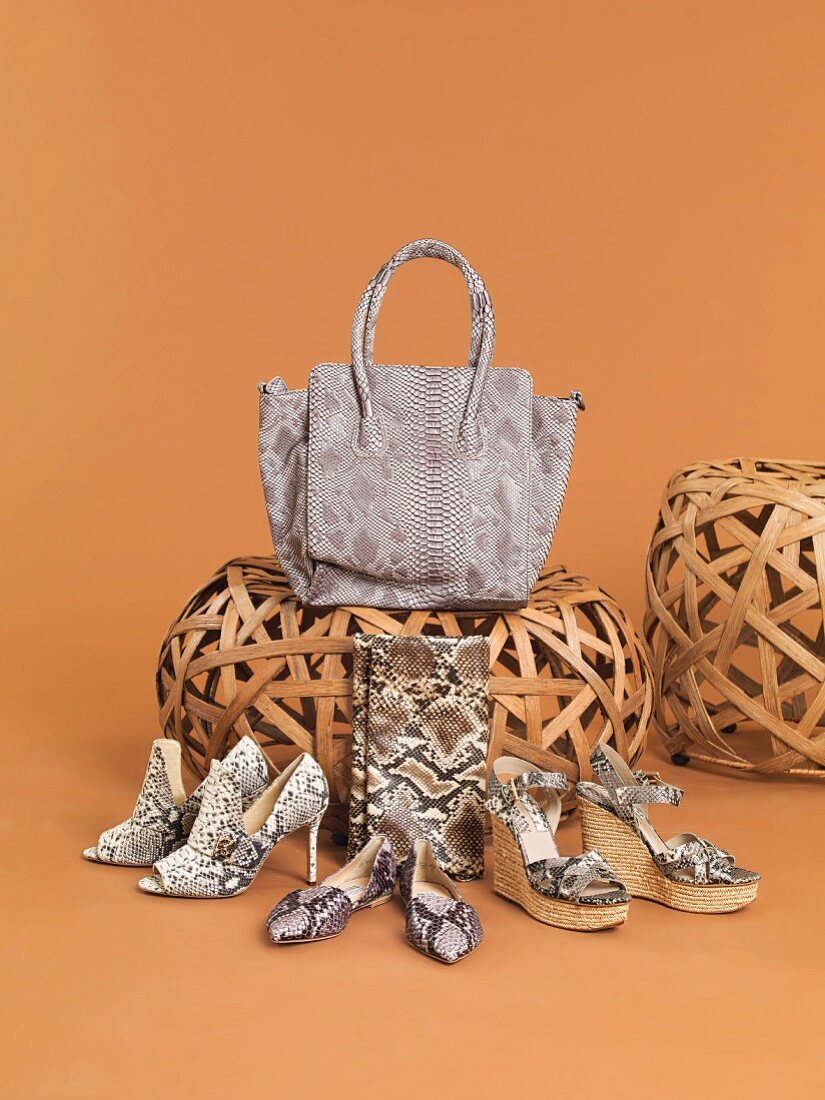 Faux snakeskin shoes and handbags