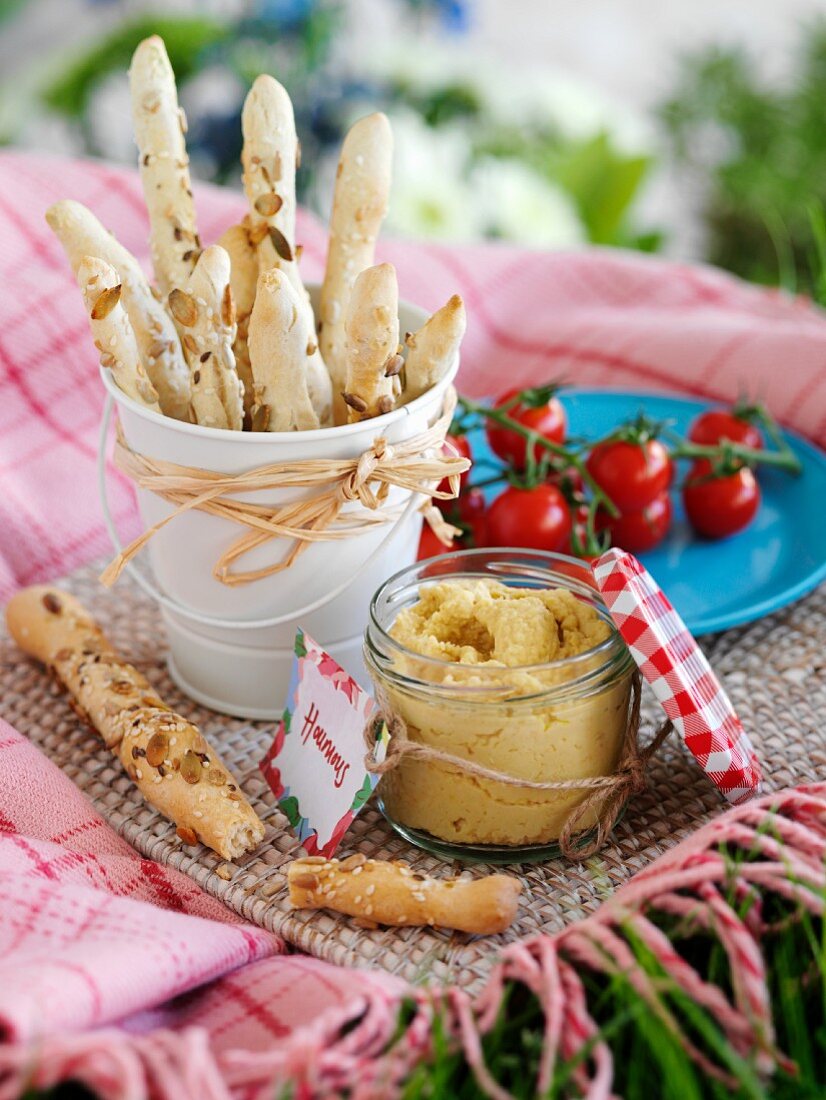 Hummus & selbstgebackene Brotsticks fürs Picknick