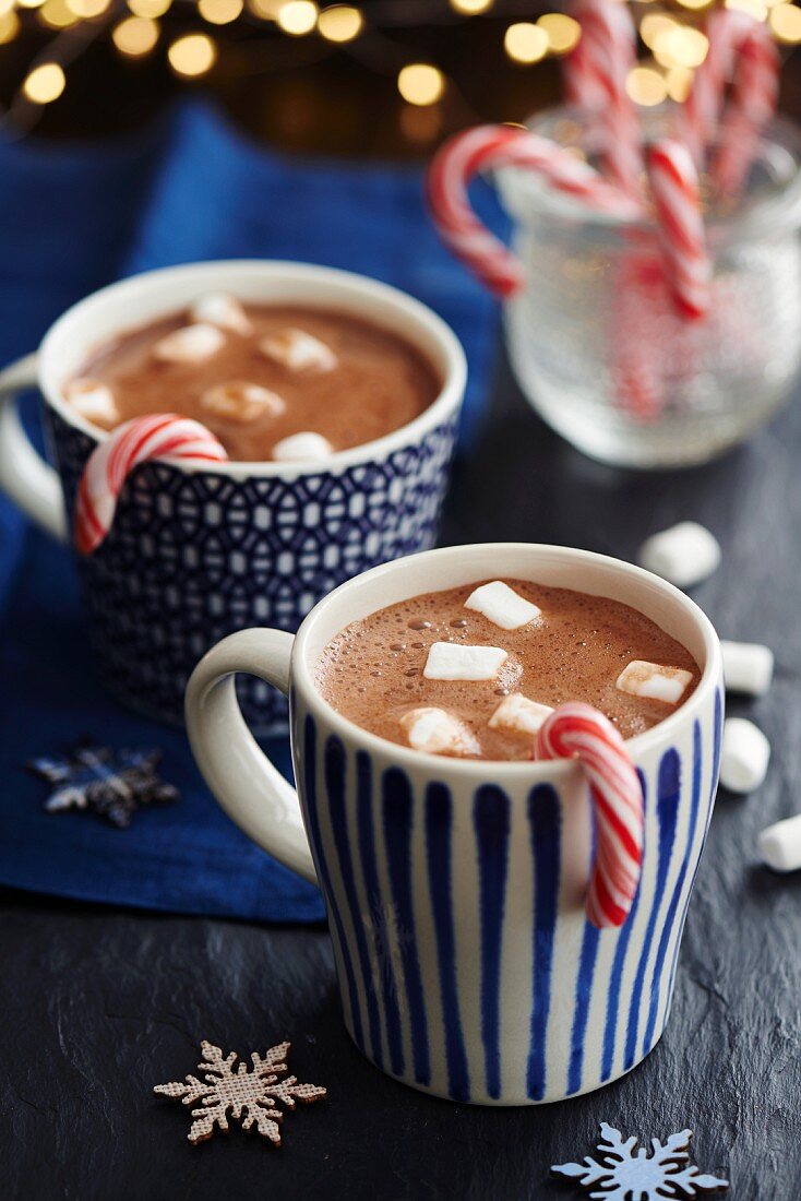 Hot chocolate with marshmallows and candy canes