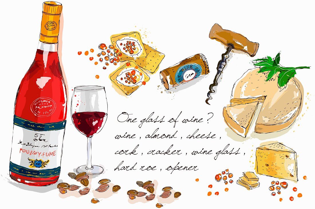 Cheese and wine (illustration)