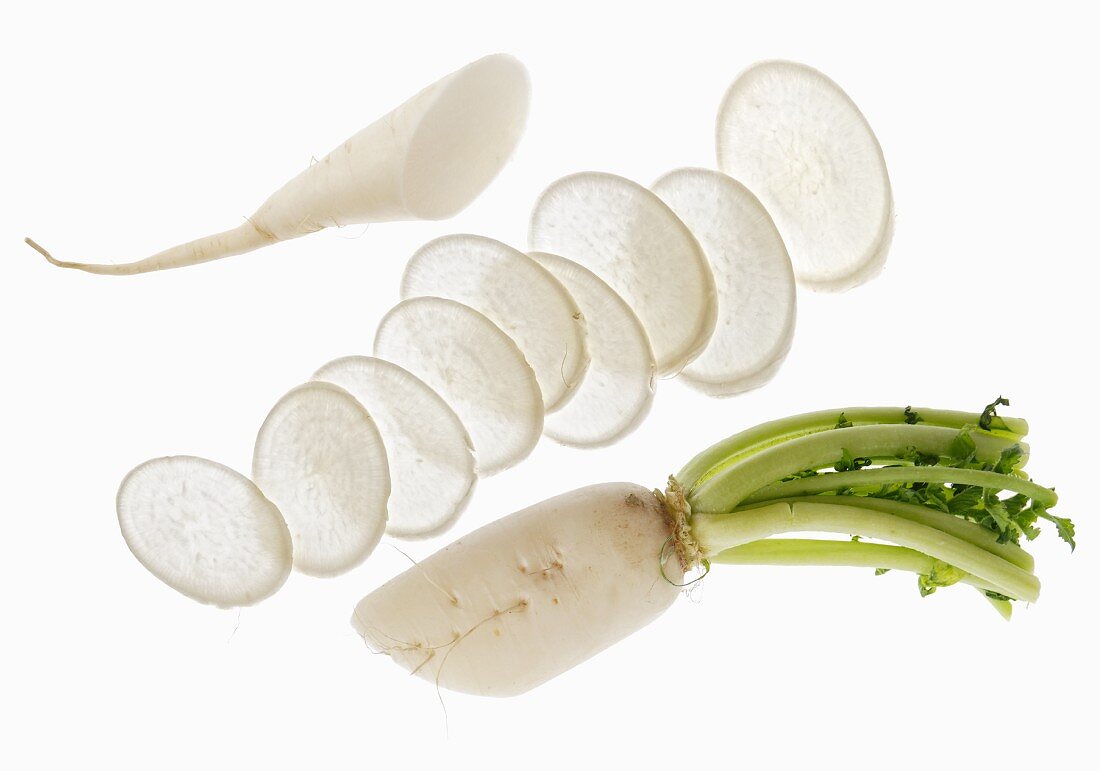 Radishes, partially sliced