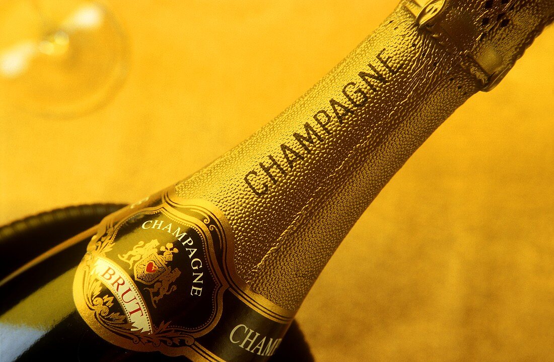 Neck of a fine sparkling wine bottle from Champagne