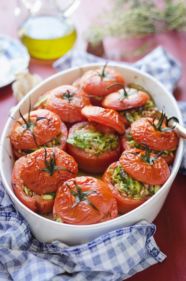 Tomatoes with asparagus filling
