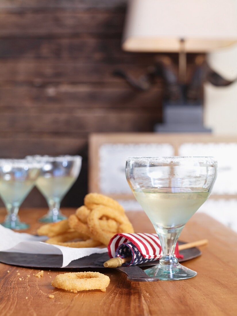 Margaritas and fried onion rings