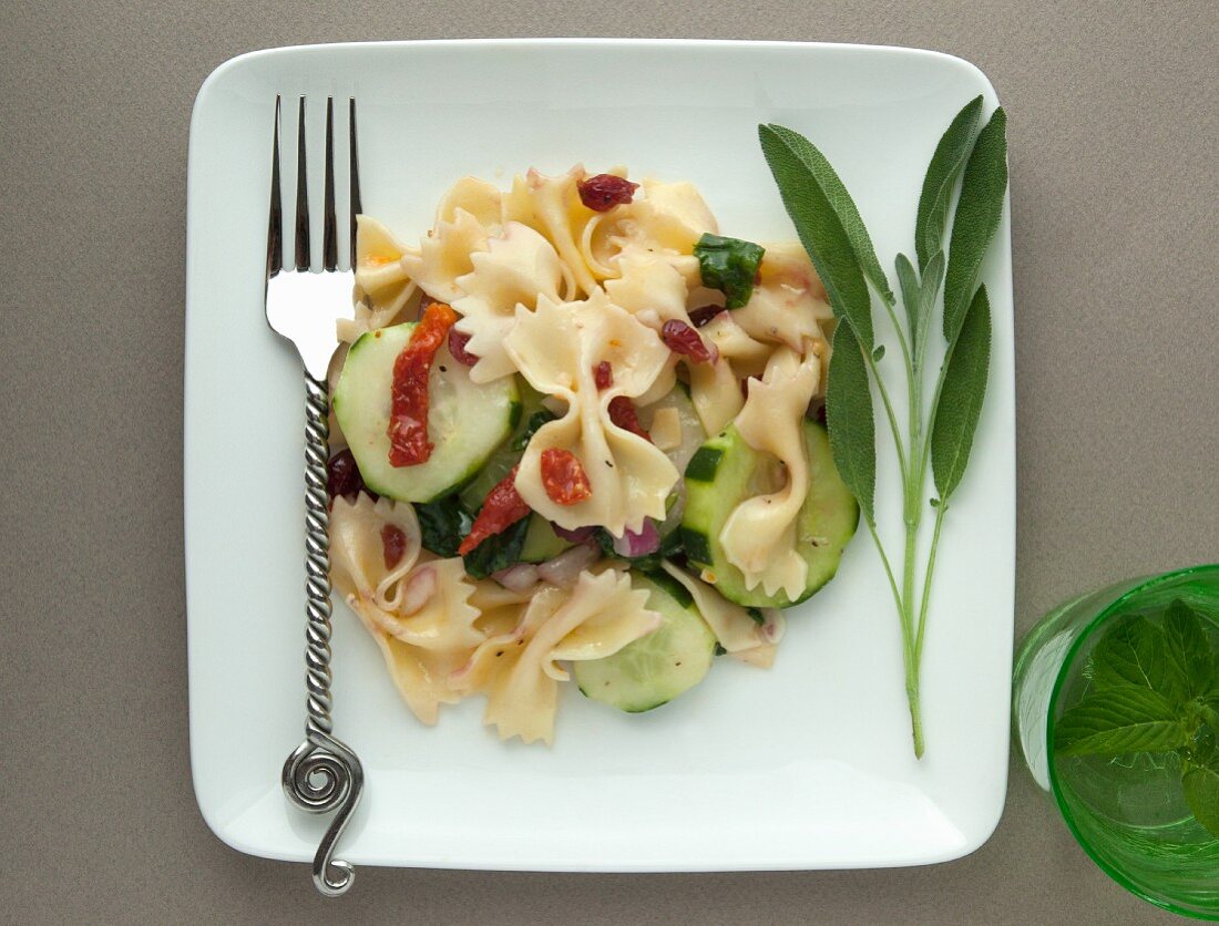 Pasta salad with cranberries and dried tomatoes