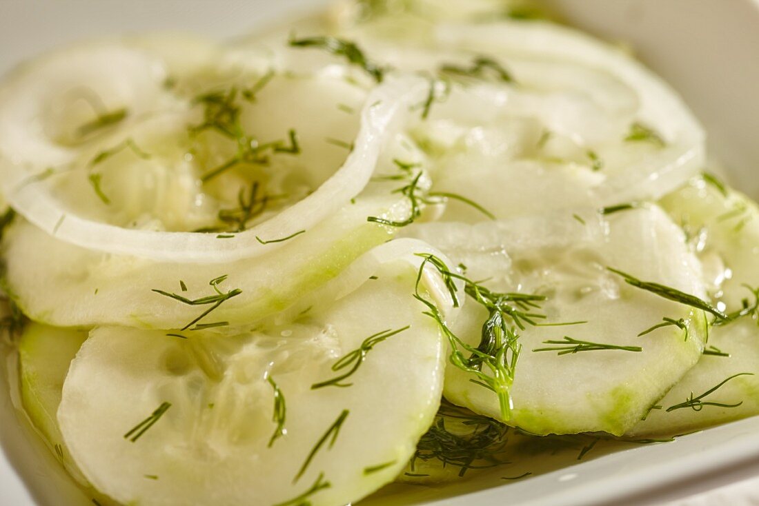 Cucumber salad with onions and dill