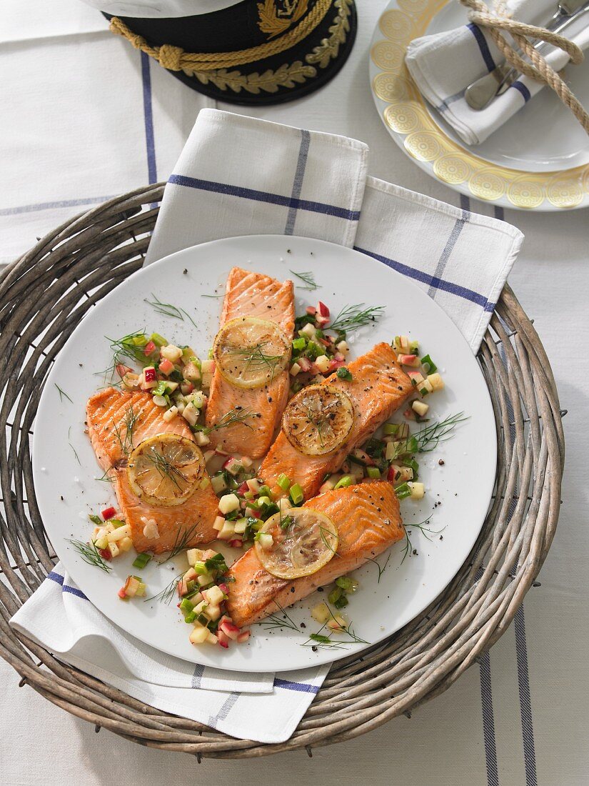Salmon with apple and spring onion butter