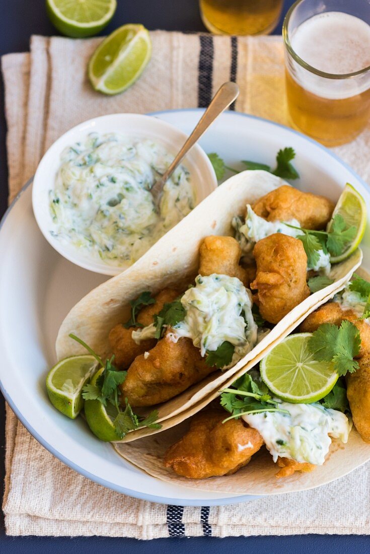 Tacos with beer-battered fish