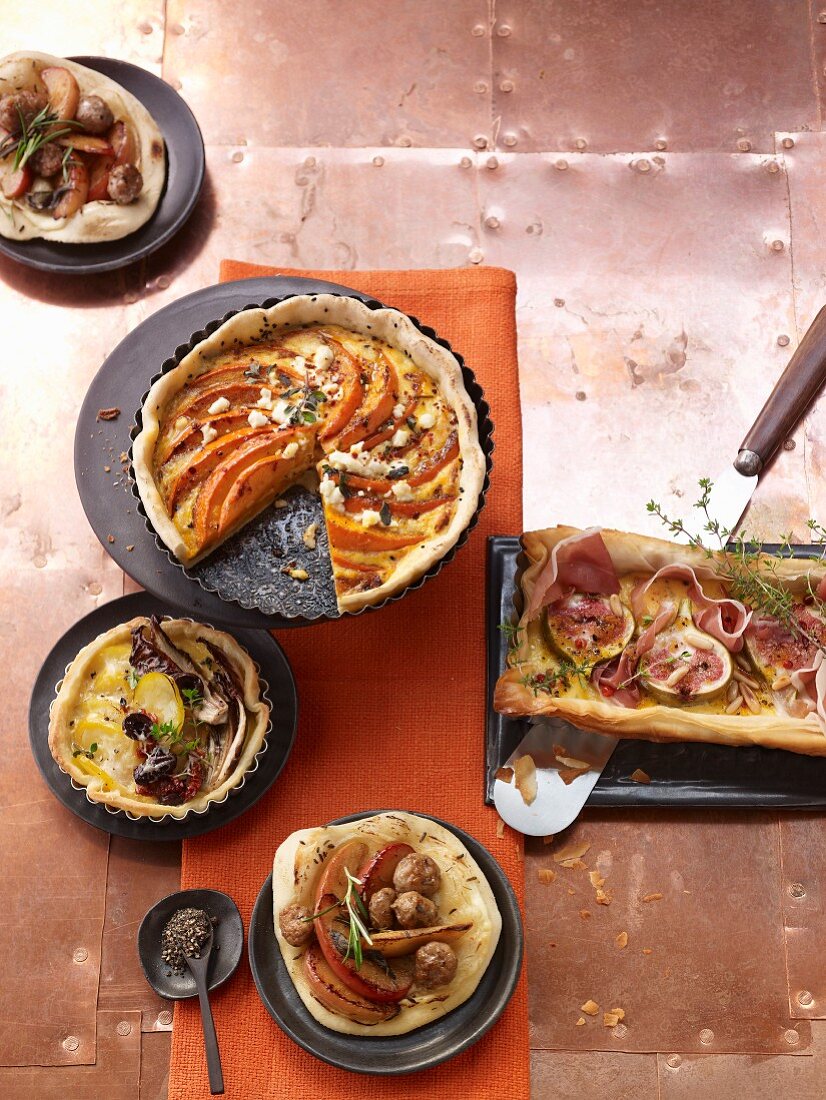 Various spicy quiches and tarts