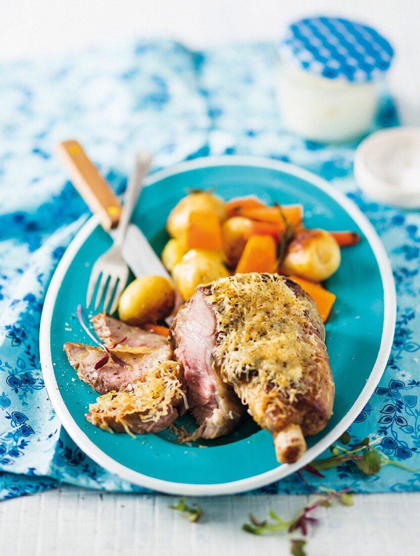 Leg of lamb with a Parmesan crust