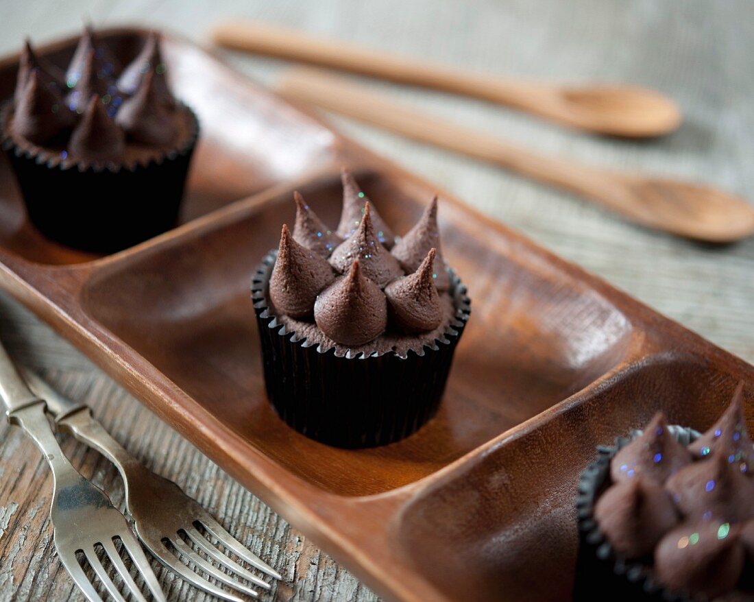 Dark chocolate cupcakes with edible glitter