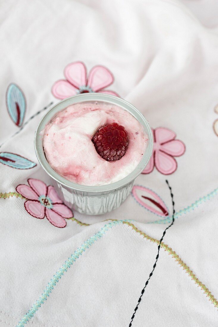 Homemade raspberry yoghurt ice cream