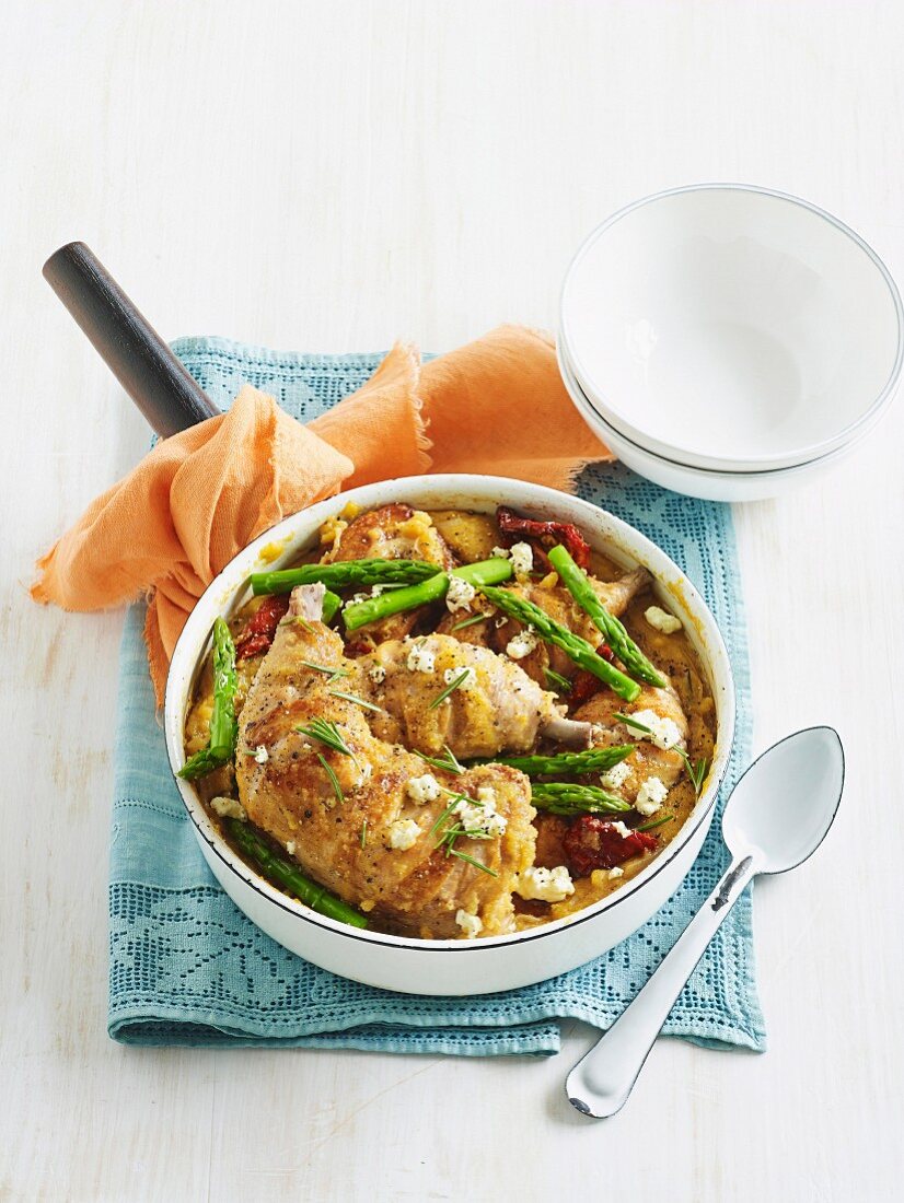 Rosemary chicken with polenta and caramelised onions