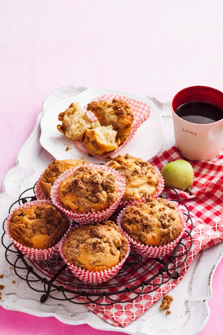 Pear and spice streusel muffins