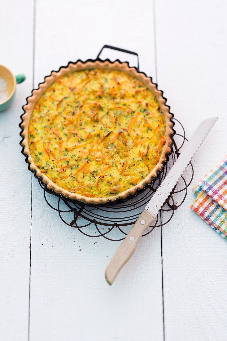 Pumpkin quiche in a baking dish