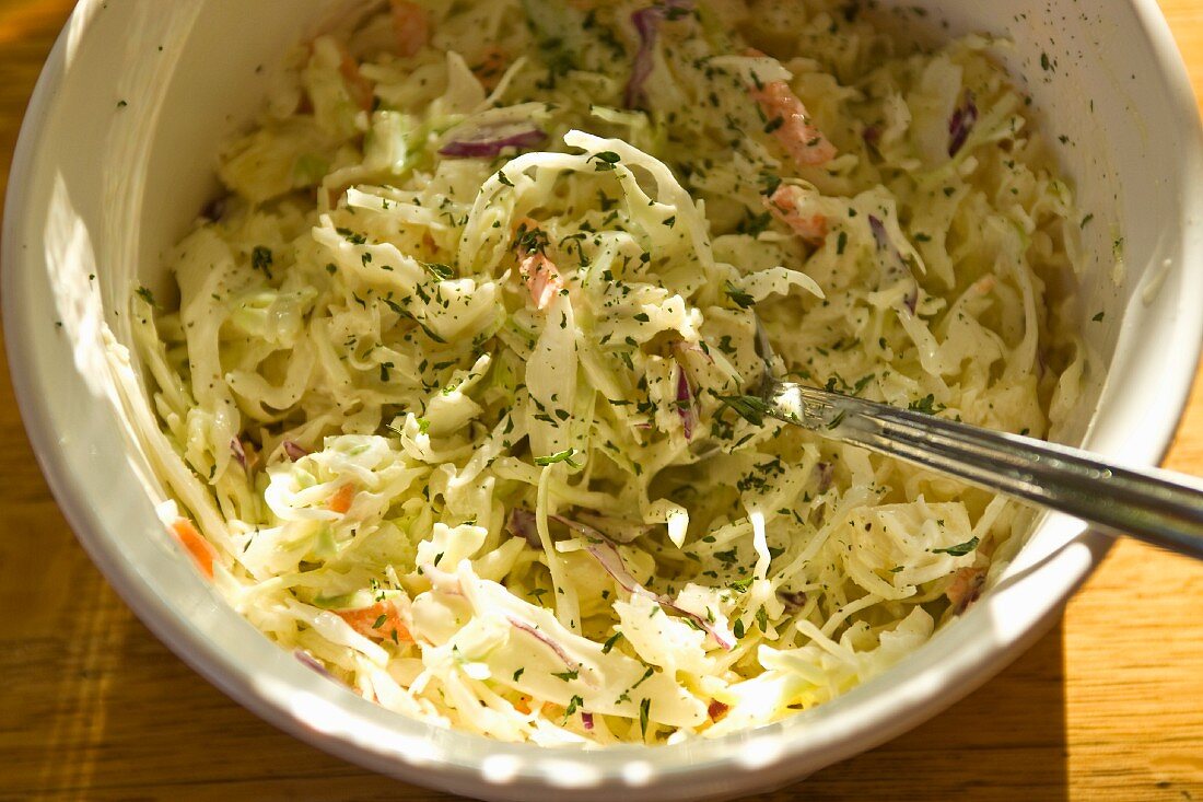 A bowl of coleslaw