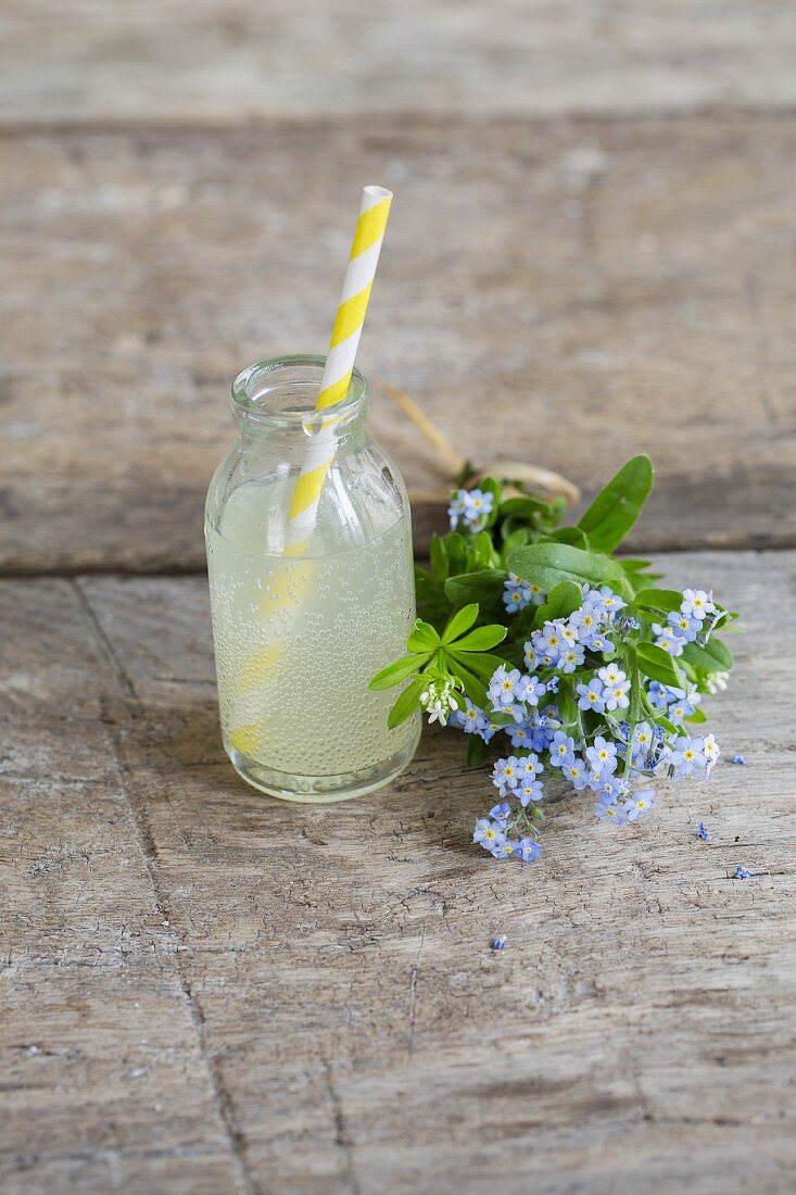 Lemonade with a bunchof forget-me-nots and woodruff