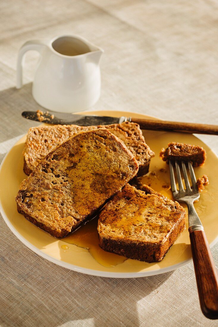 Banana bread French toast with syrup