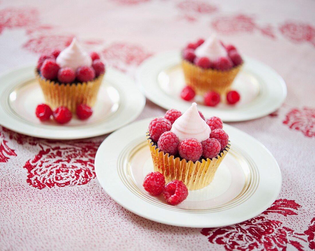 Schokoladen-Cupcakes mit Himbeeren