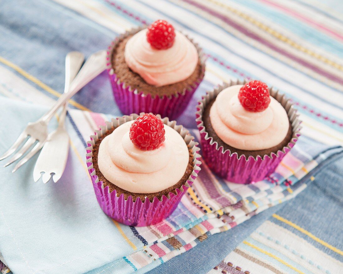 Chocolate cupcakes with raspberries