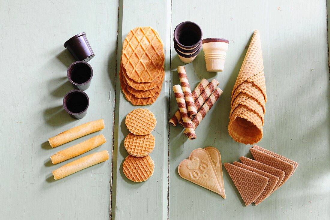 Various ice cream wafers and cones