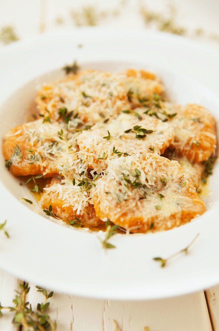Pumpkin gnocchi with Parmesan and thyme