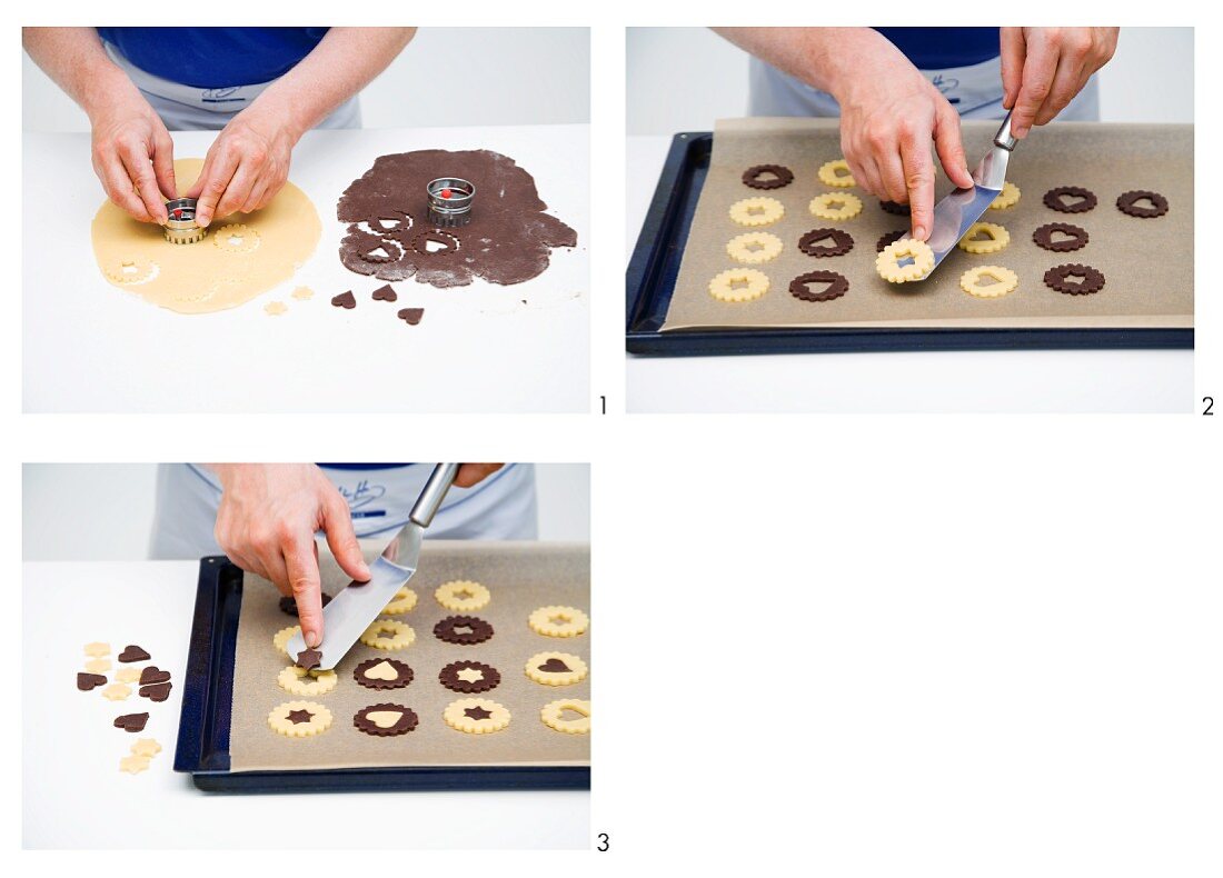 Black-and-white Christmas biscuits being made