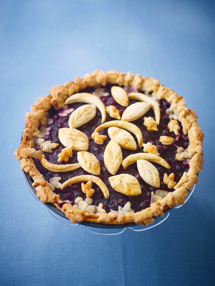 Blueberry tart with puff pastry decorations
