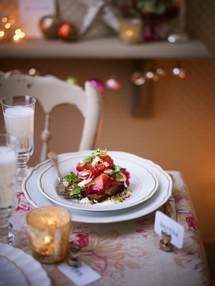 Beetroot and salmon appetiser for Christmas