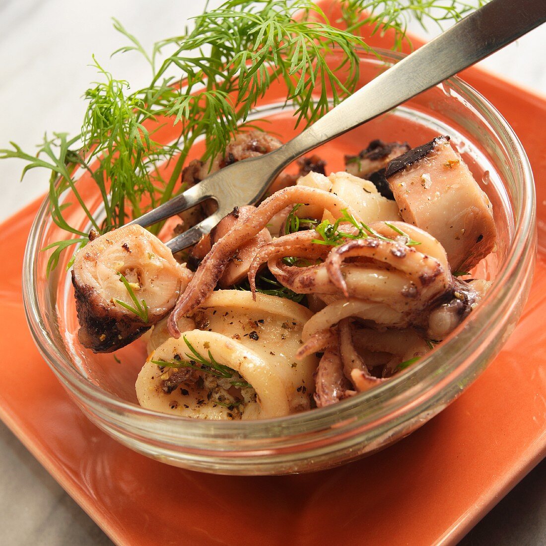 Ensalada de Calamares Y Pulpo (Tintenfisch-Oktopus-Salat mit Dill, Spanien)