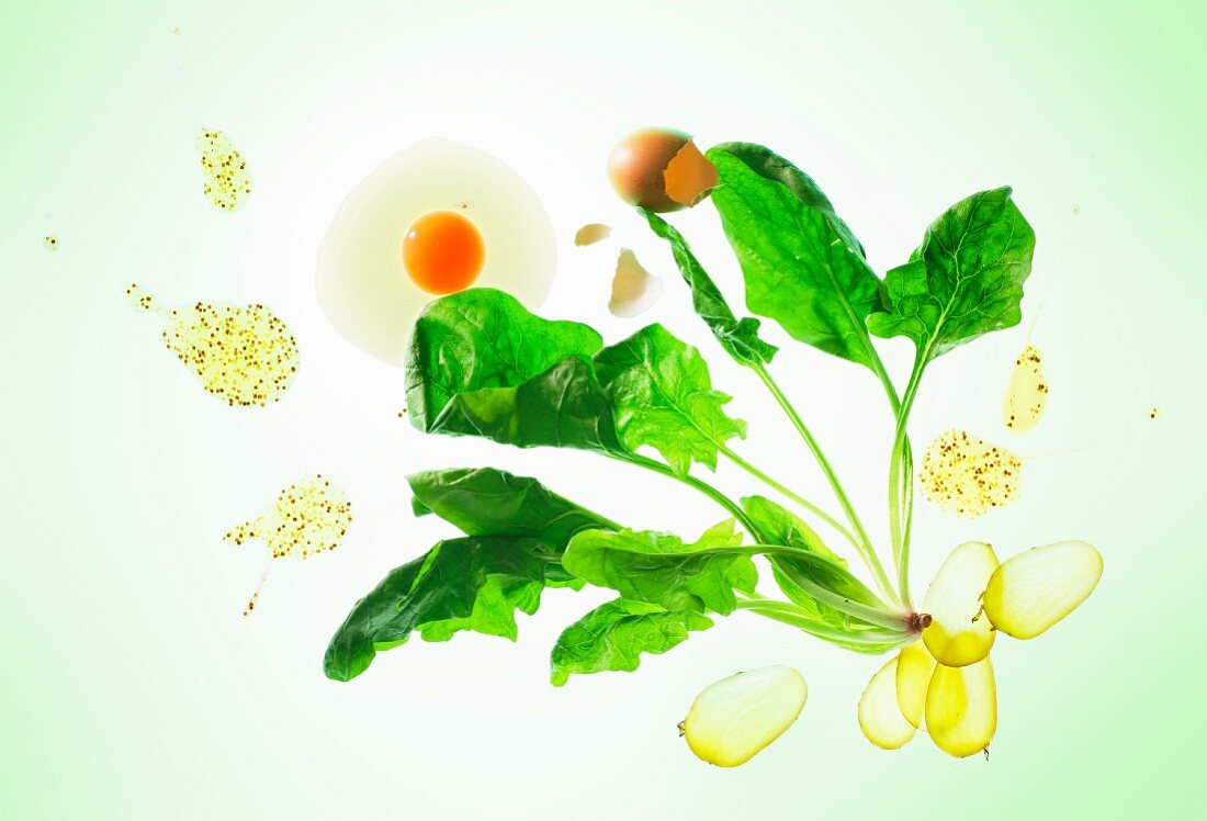 Zutaten für gedämpften Spinat mit Bratkartoffeln & Spiegelei