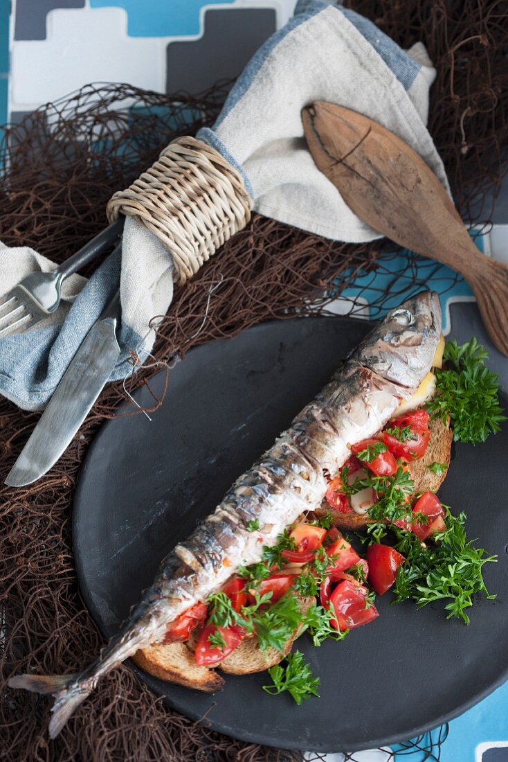 Grilled mackerel on country bread