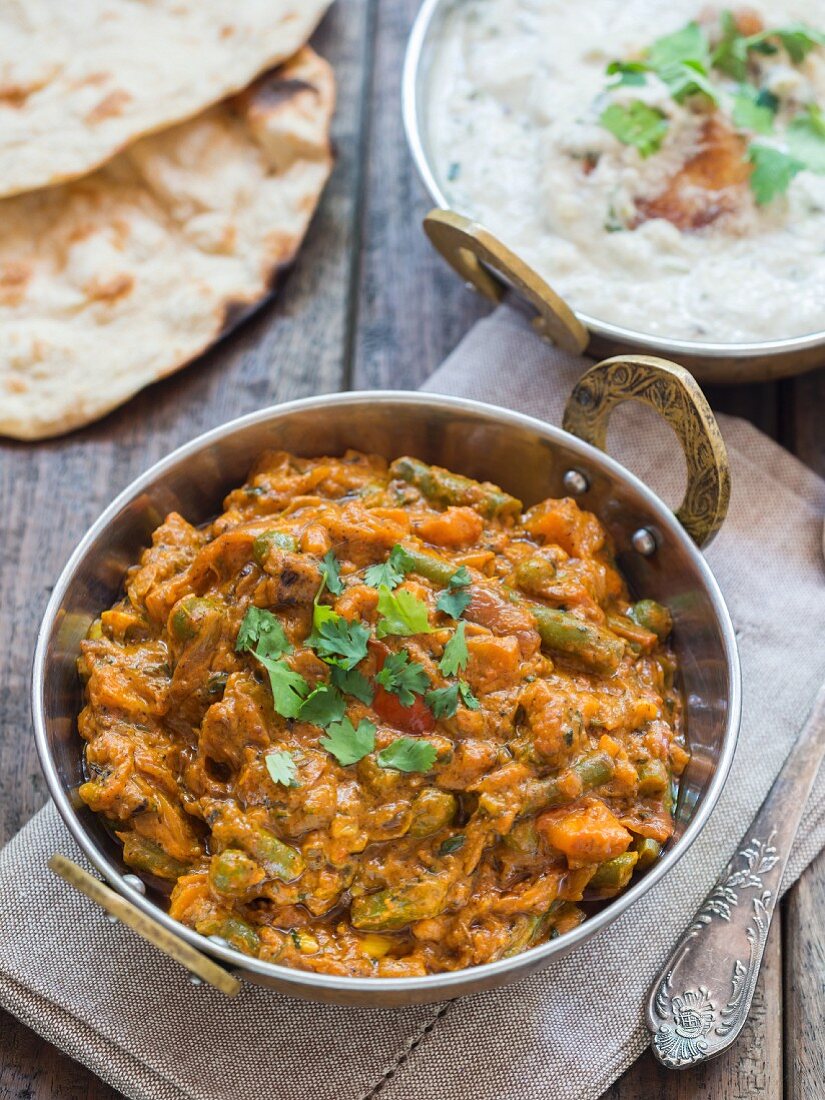 Vegetable masala in a copper pan (India)