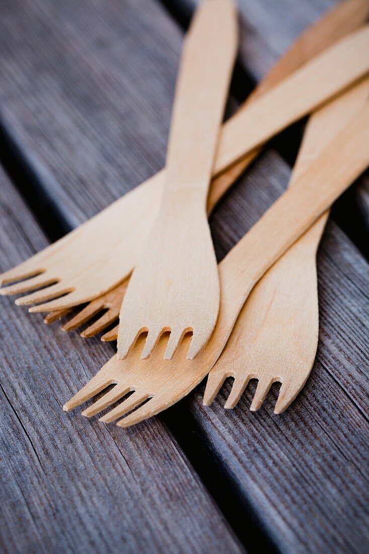 Wooden forks on a wooden table